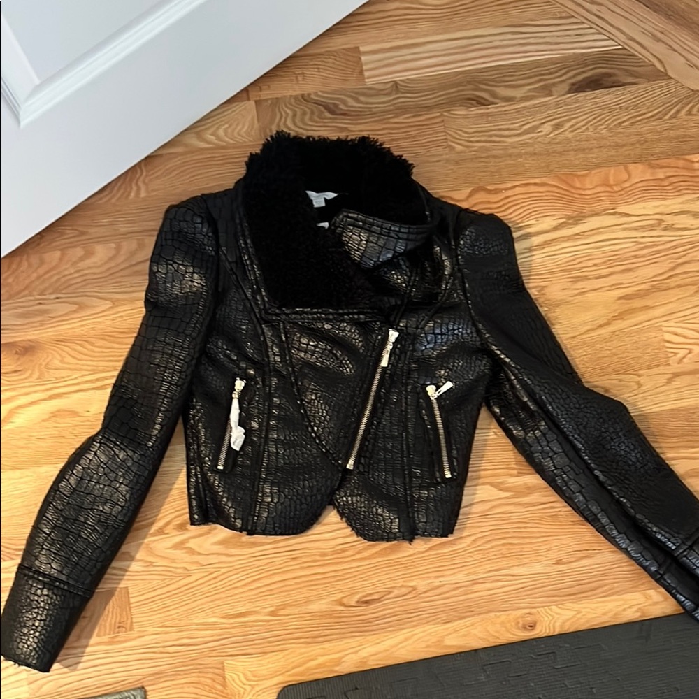 NEW Harlow Zee Faux Croc Black Textured Moto Jacket size S